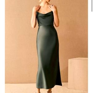 BHLDN Cali Satin Charmeuse Midi Dress in Forest